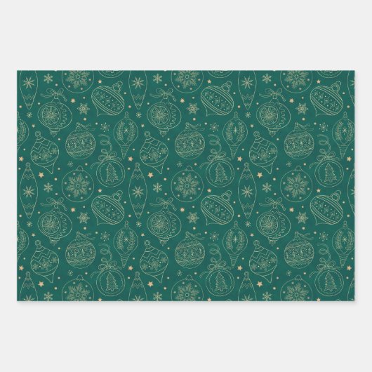 Faux Gold Foil Xmas - herkleuringspatroon groen Inpakpapier Vel (Voorkant 3)