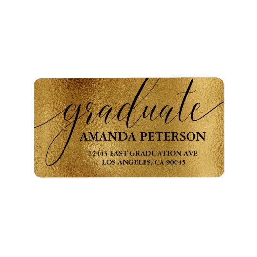 Faux Gold Foil Zwart Elegant Typografie Afstuderen Etiket (Voorkant)