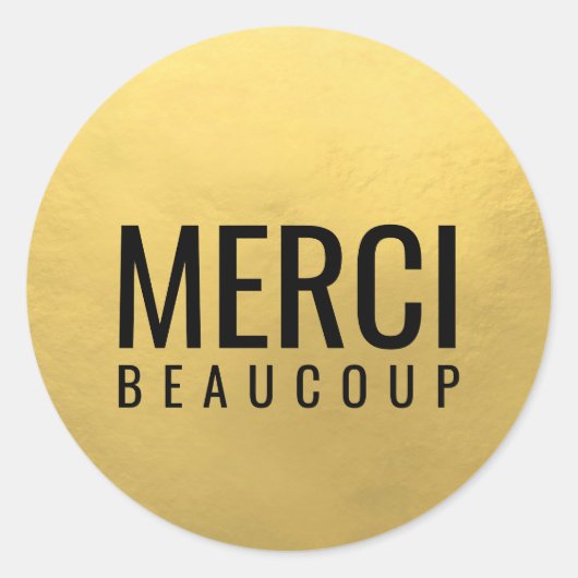 Faux GOLD FOIL Zwart MERCI BEAUCOUP Ronde Sticker (Voorkant)