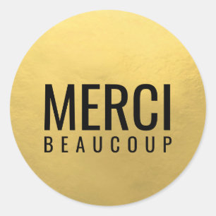 Faux GOLD FOIL Zwart MERCI BEAUCOUP Ronde Sticker