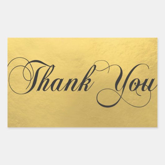 Faux GOLD FOIL Zwart Script Kalligrafie Dank u Rechthoekige Sticker (Voorkant)