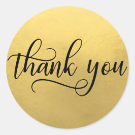 Faux GOLD FOIL Zwart Script Kalligrafie Dank u Ronde Sticker