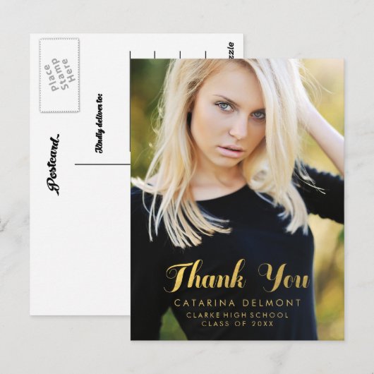 Faux Gold Folie Afstuderen Foto Dank u Briefkaart (Voorkant / Achterkant)