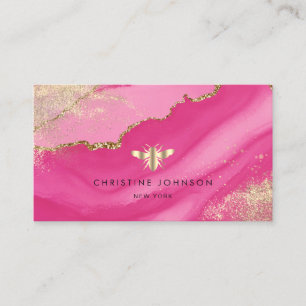 Faux Gold folie Bee op Neon Pink Agaat Visitekaartje