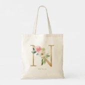 Faux Gold Folie Bloemen Letter N Monogram Bruidsme Tote Bag (Achterkant)
