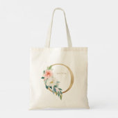 Faux Gold Folie Bloemen Letter O Monogram Bruidsme Tote Bag (Achterkant)