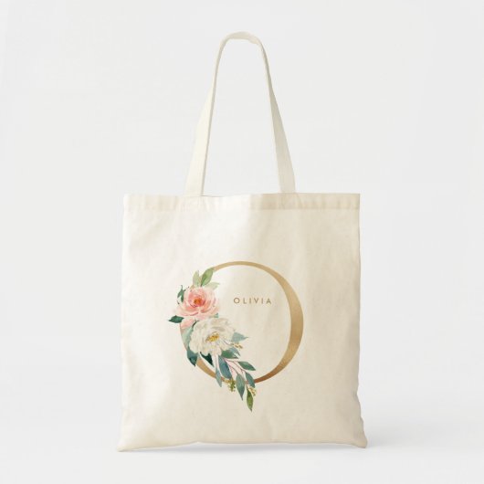 Faux Gold Folie Bloemen Letter O Monogram Bruidsme Tote Bag (Voorkant)