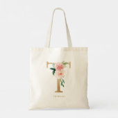 Faux Gold Folie Bloemen Letter T Monogram Bruidsme Tote Bag (Achterkant)