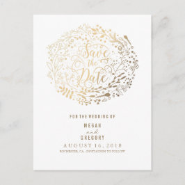 Faux Gold folie bloemenboeketkrans Save the date Aankondigingskaart