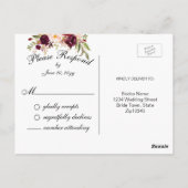 Faux Gold Folie Bourgondië Bloemen Huwelijk RSVP Briefkaart (Achterkant)