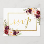 Faux Gold Folie Bourgondië Bloemen Huwelijk RSVP Briefkaart (Voorkant)