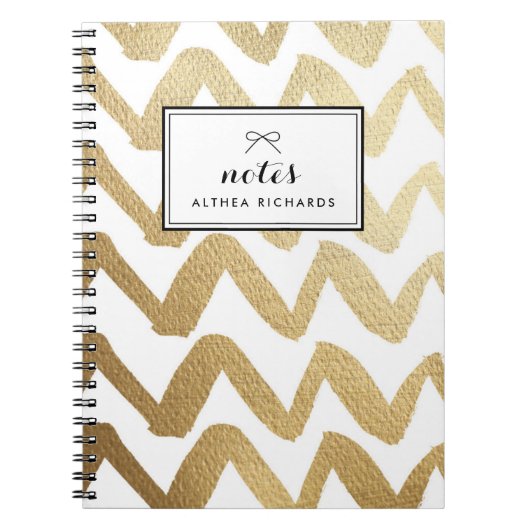 Faux Gold Folie Brush Chevron Patroon Gepersonalis Notitieboek (Voorkant)