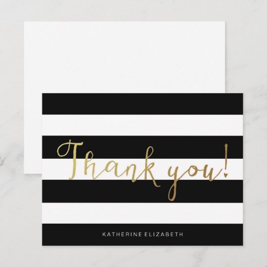 Faux Gold Folie Calligrafie | Zwart-witte strepen Briefkaart (Voorkant / Achterkant)