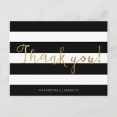 Faux Gold Folie Calligrafie | Zwart-witte strepen Briefkaart (Voorkant)