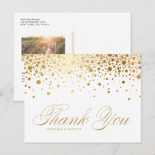 Faux Gold Folie Confetti Fotobruiloft Dank u Briefkaart