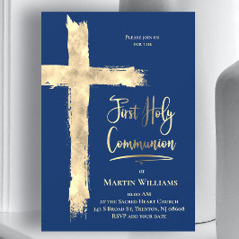 Faux gold folie cross-on blue | Eerste mededeling Kaart