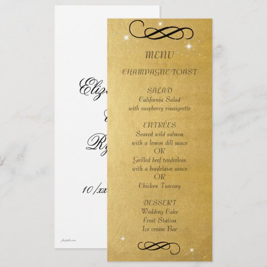 Faux Gold Folie, Elegant, bruiloft Menu (Voorkant / Achterkant)