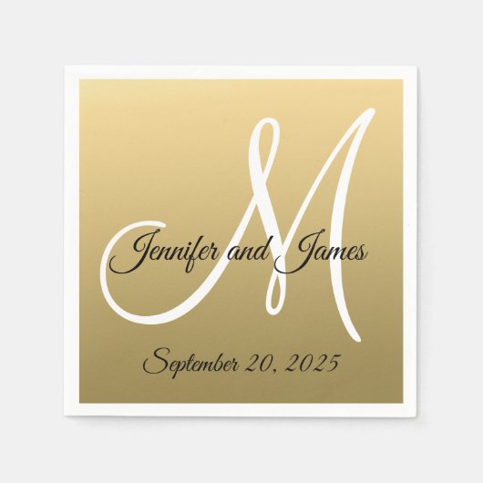 Faux Gold Folie Elegant Monogram Namen Huwelijk Servetten (Voorkant)