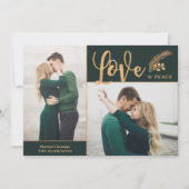 Faux Gold Folie Elegante Liefde Vrede Foto | Groen Feestdagenkaart (Voorkant)