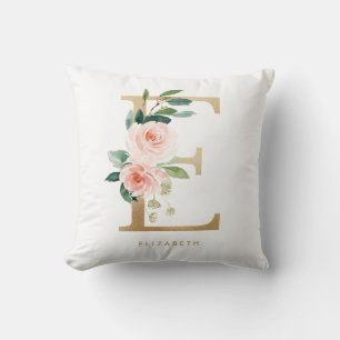 Faux Gold Folie Floral Letter E Monogram Kussen