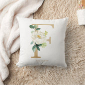 Faux Gold Folie Floral Letter F Monogram Kussen (Deken)