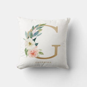 Faux Gold Folie Floral Letter G Monogram Kussen