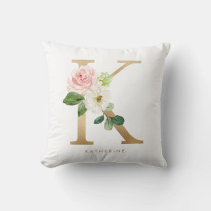 Faux Gold Folie Floral Letter K Monogram Kussen