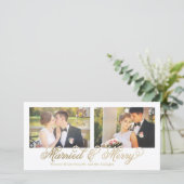 Faux Gold Folie Getrouwd & Vrolijk 2-Foto Feestdagenkaart (Staand voorkant)