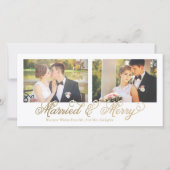 Faux Gold Folie Getrouwd & Vrolijk 2-Foto Feestdagenkaart (Voorkant)