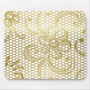 Faux Gold Folie Grote Bloemen Kant Patroon Muismat