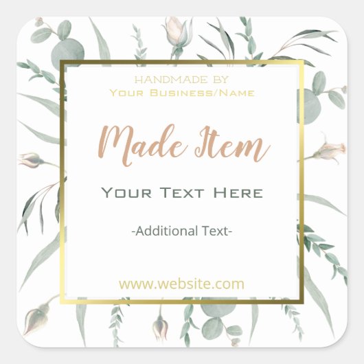 Faux Gold Folie Handgemaakt Product Klein bedrijf Vierkante Sticker (Voorkant)