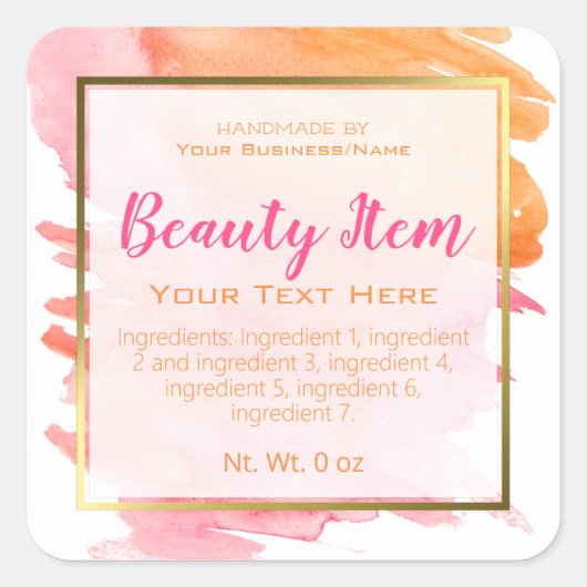 Faux Gold Folie Handgemaakte Huidverzorging Produc Vierkante Sticker (Voorkant)