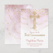 Faux gold folie Heilig Kruis Eerste Communie Kaart (Voorkant / Achterkant)