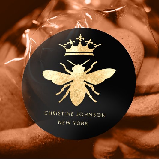 faux gold folie koningin bijen logo ronde sticker