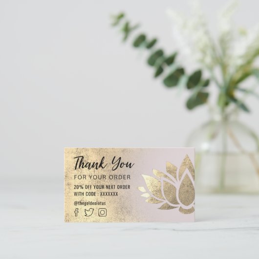 Faux Gold folie Lotus logo Dank u Visitekaartje (Staand voorkant)