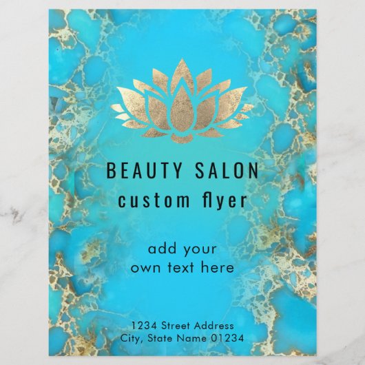 FAUX Gold folie lotus logo turquoise stone Flyer (Voorkant)