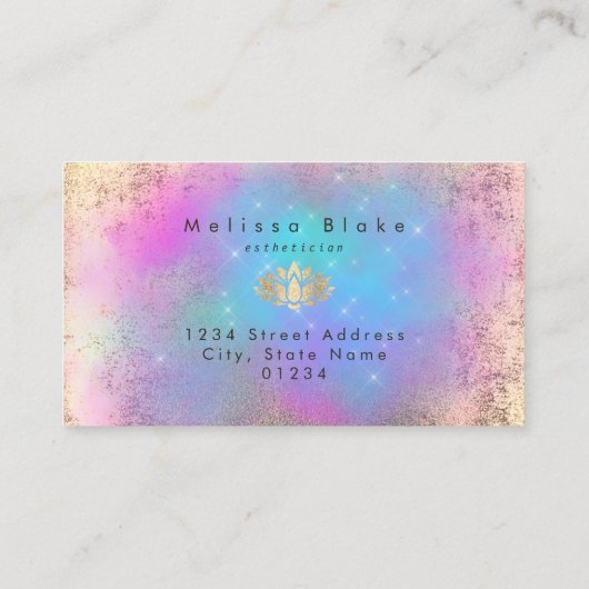 Faux Gold folie Lotus op paarse Blue Cloud Visitekaartje (Achterkant)