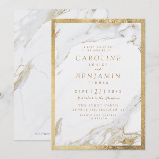 Faux gold folie marmer luxe modern bruiloft kaart (Voorkant / Achterkant)