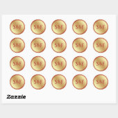 Faux Gold Folie Maroon Rood Monogram Envelop Afdic Ronde Sticker (Vel)