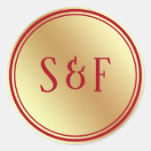 Faux Gold Folie Maroon Rood Monogram Envelop Afdic Ronde Sticker (Voorkant)