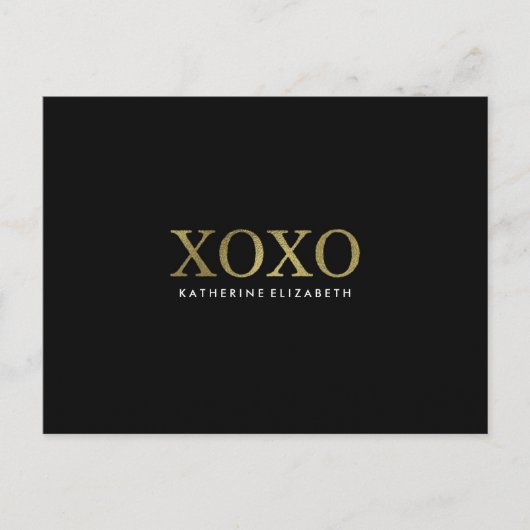 Faux Gold Folie op Black XOXO Flat Bedankt Card Briefkaart (Voorkant)