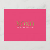 Faux Gold Folie op Hot Pink XOXO Bedankt Card Briefkaart (Voorkant)
