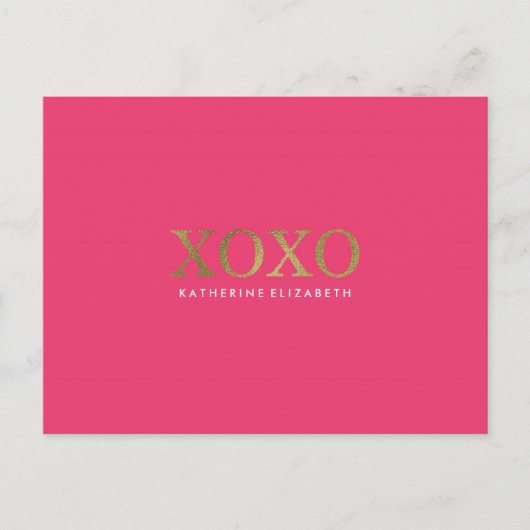 Faux Gold Folie op Hot Pink XOXO Bedankt Card Briefkaart (Voorkant)