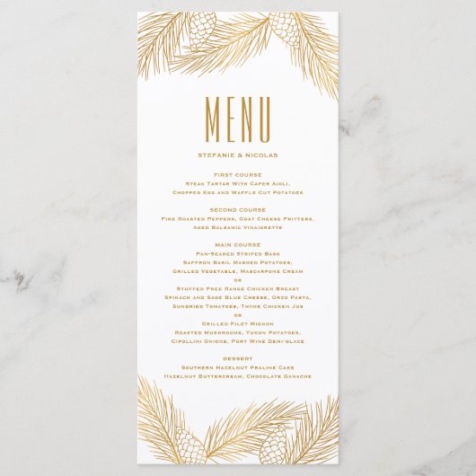 Faux Gold Folie Pine Cones & Pine Needles Menu Kaa (Voorkant)