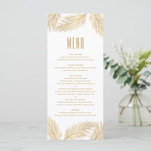 Faux Gold Folie Pine Needles Menu Kaart (Staand voorkant)