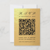 Faux Gold Folie QR Code Zwart Script Luxe Huwelijk RSVP Kaartje (Voorkant)
