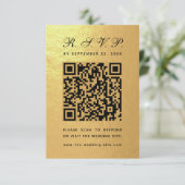 Faux Gold Folie QR Code Zwart Script Luxe Huwelijk RSVP Kaartje (Staand voorkant)