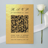 Faux Gold Folie QR Code Zwart Script Luxe Huwelijk RSVP Kaartje