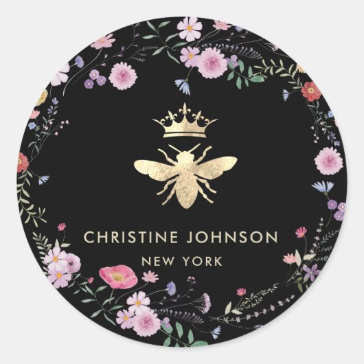 Faux Gold folie Queen Bee Wildflower Ronde Sticker (Voorkant)