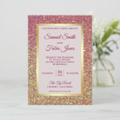 Faux Gold Folie Roze Glitter Bruiloft Uitnodiging (Staand voorkant)